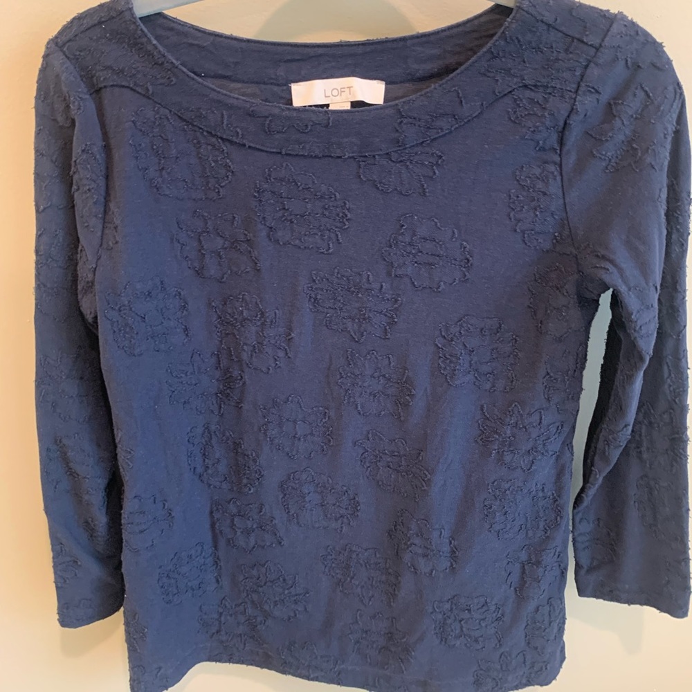 LOFT navy cotton top XS